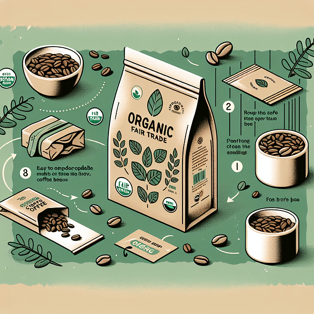 sustainable coffee beans packaging with organic and fair trade labels