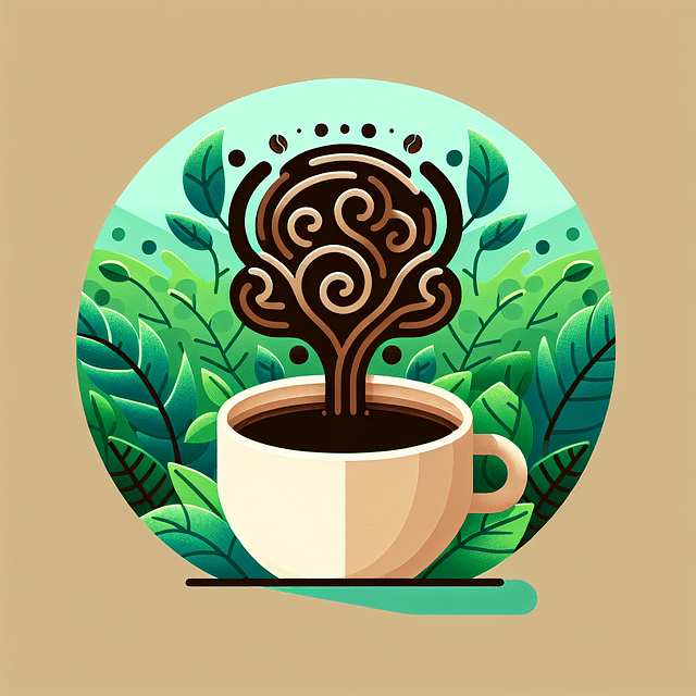 coffee cup with a rich and complex coffee aroma over a background of lush greenery