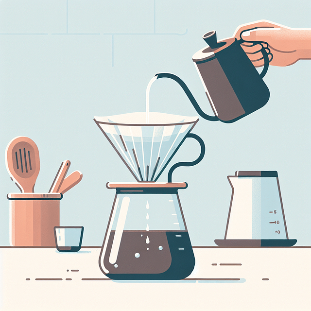 hot water being poured over a pour over coffee filter to rinse it