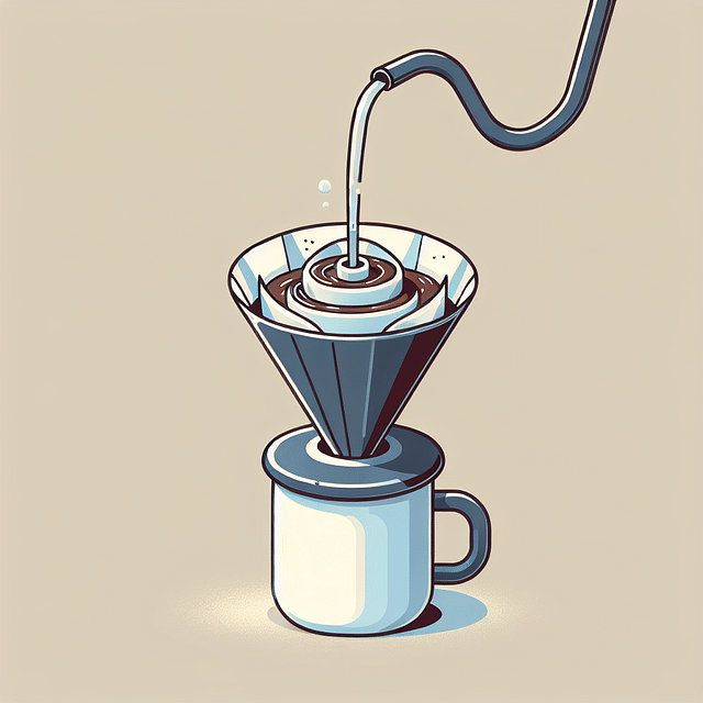 water spiraling over coffee grounds in a pour over brewer