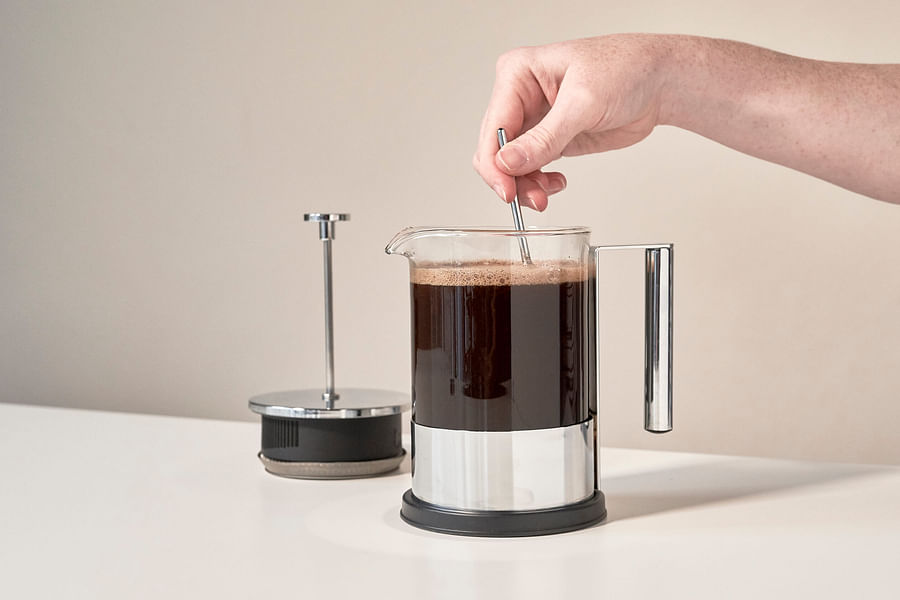 French Press coffee brewing