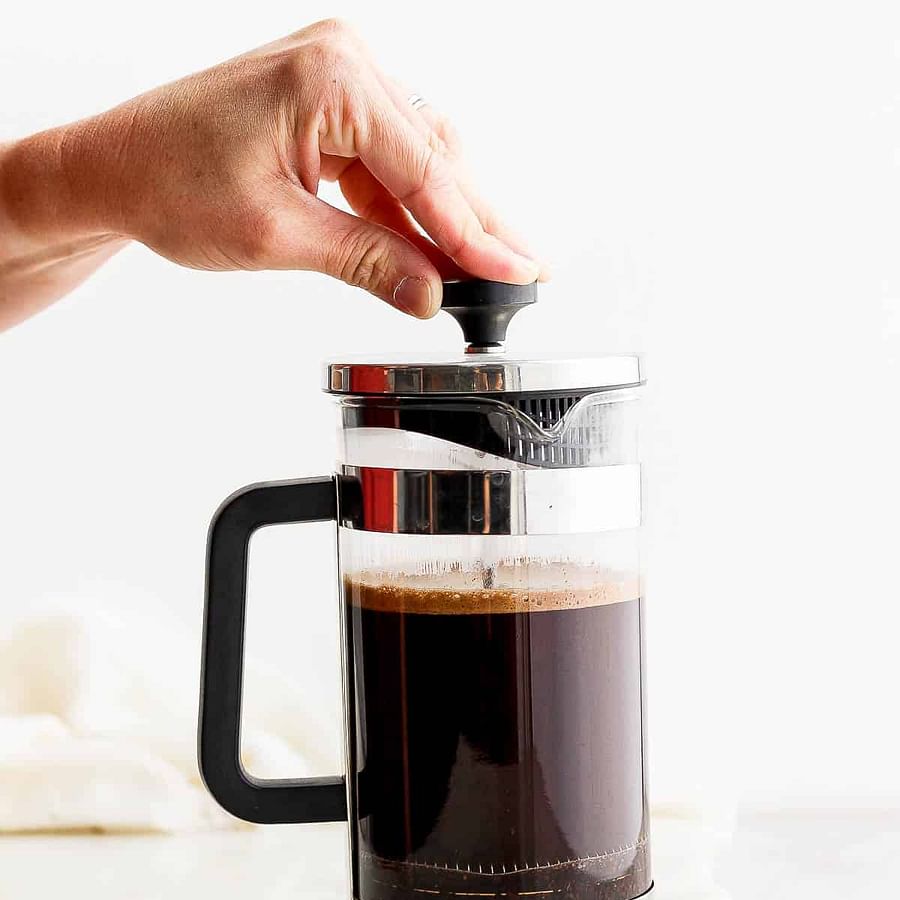 Close-up of French Press coffee brewing process