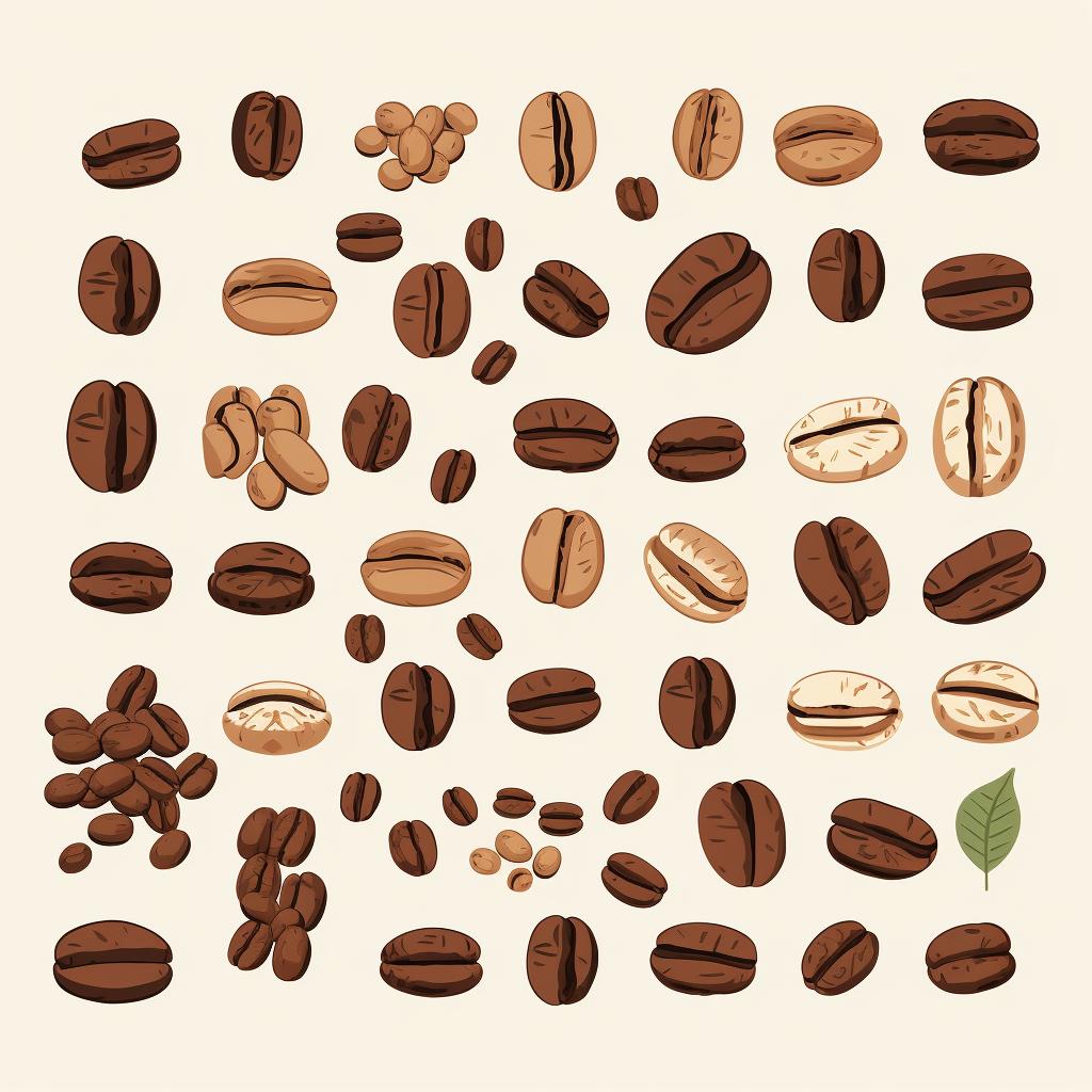 A variety of coffee beans from different origins and roasts