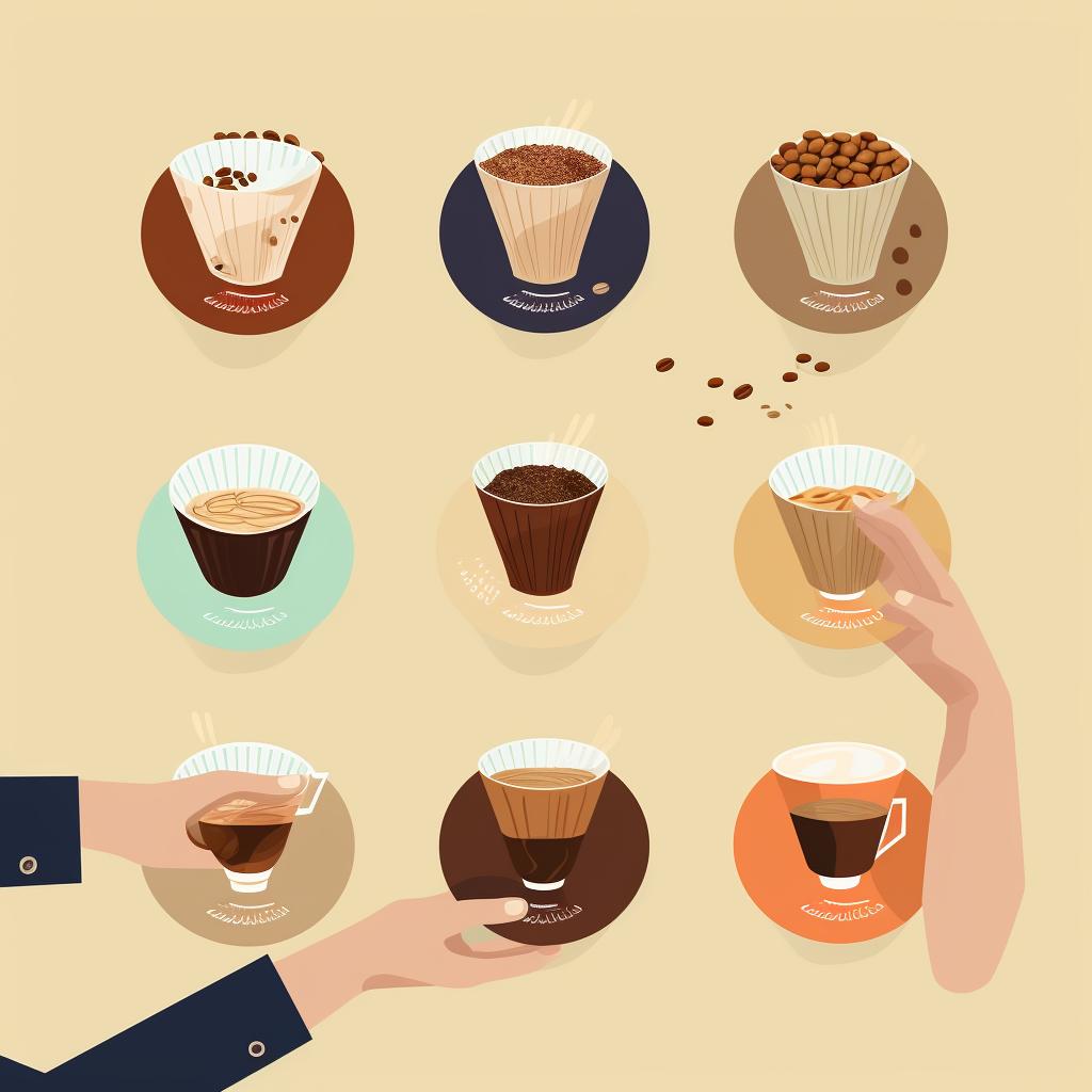 A hand selecting a coffee filter from various types